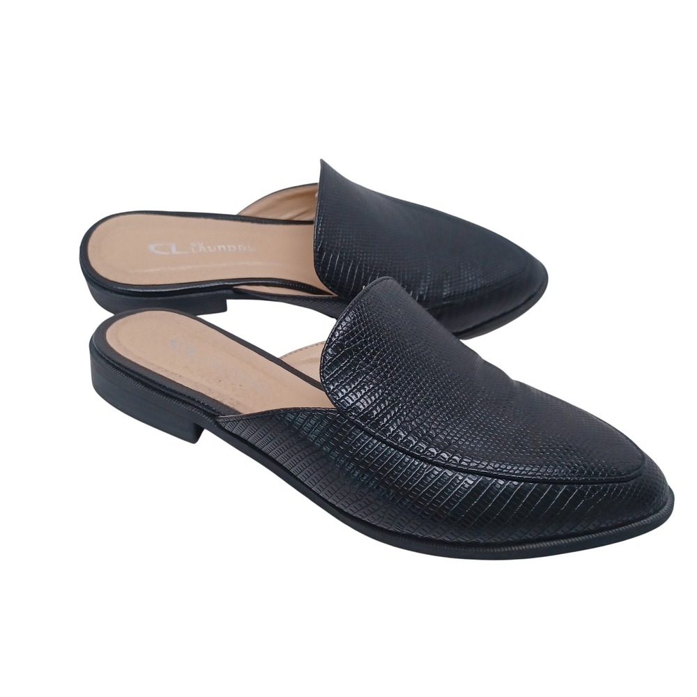 CL by Laundry Womens Black Lizard Embossed Pointed Toe Mule Loafers 8 FEZ-003